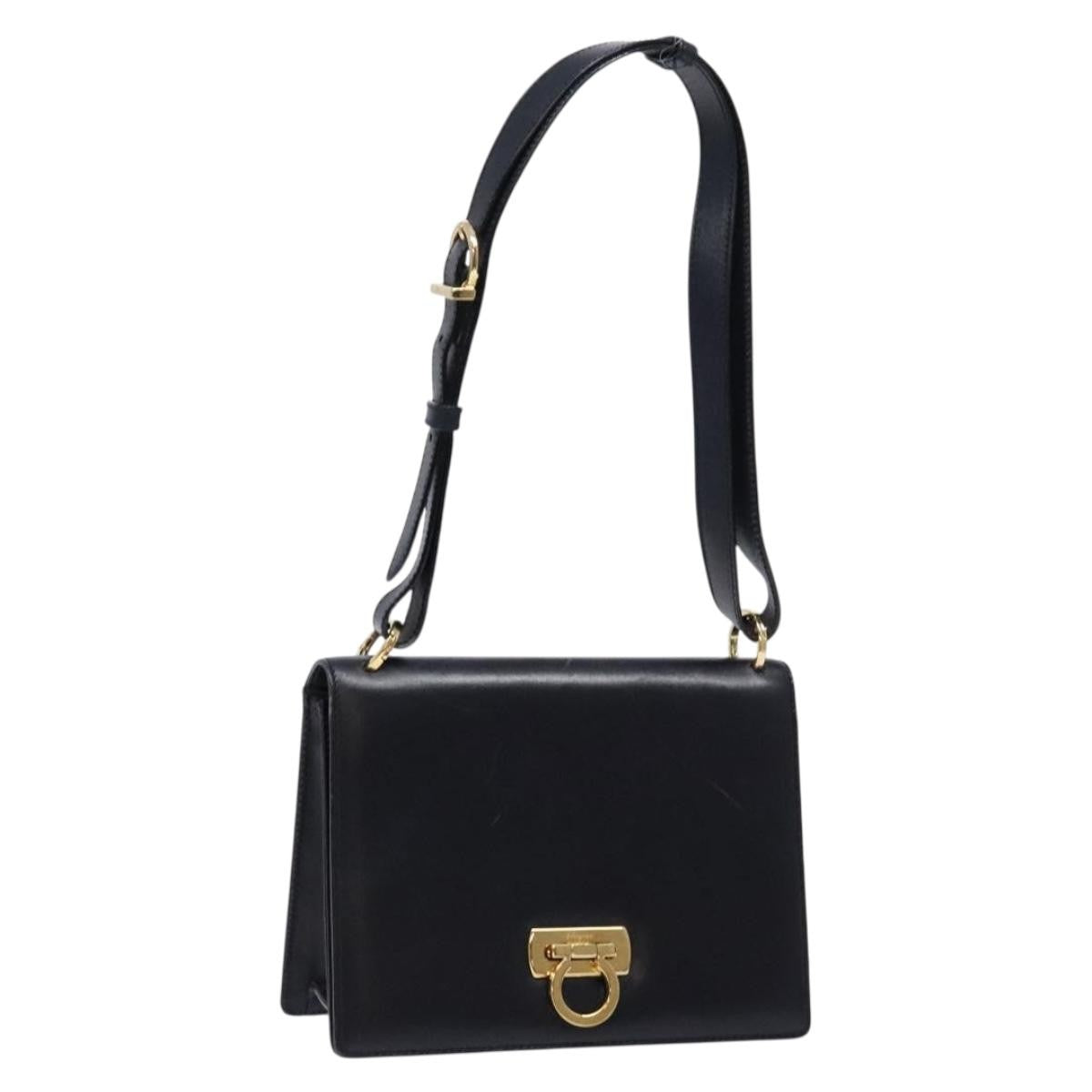 Salvatore Ferragamo Gancini Shoulder Bag Leather, NAVY, LEATHER, Shoulder bag