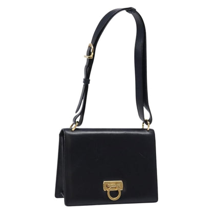 Salvatore Ferragamo Gancini Shoulder Bag Leather, NAVY, LEATHER, Shoulder bag