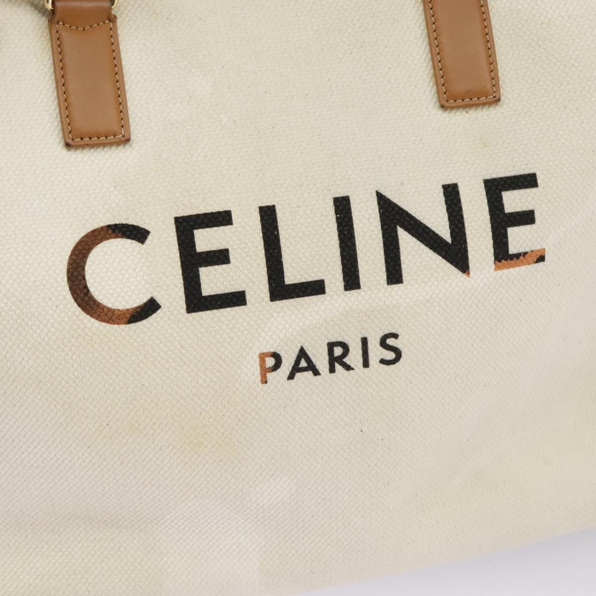 Celine Horizontal Cabas Tote Canvas with Leather, WHITE, CANVAS, Tote bag