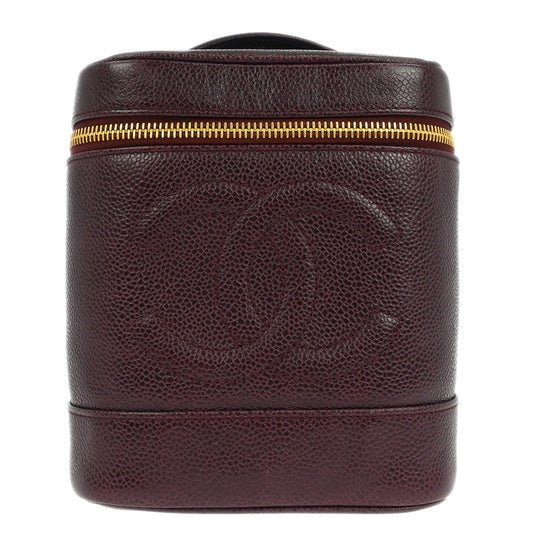 Chanel Vintage Timeless Cosmetic Case Caviar, BURGUNDY, LEATHER, Handbag