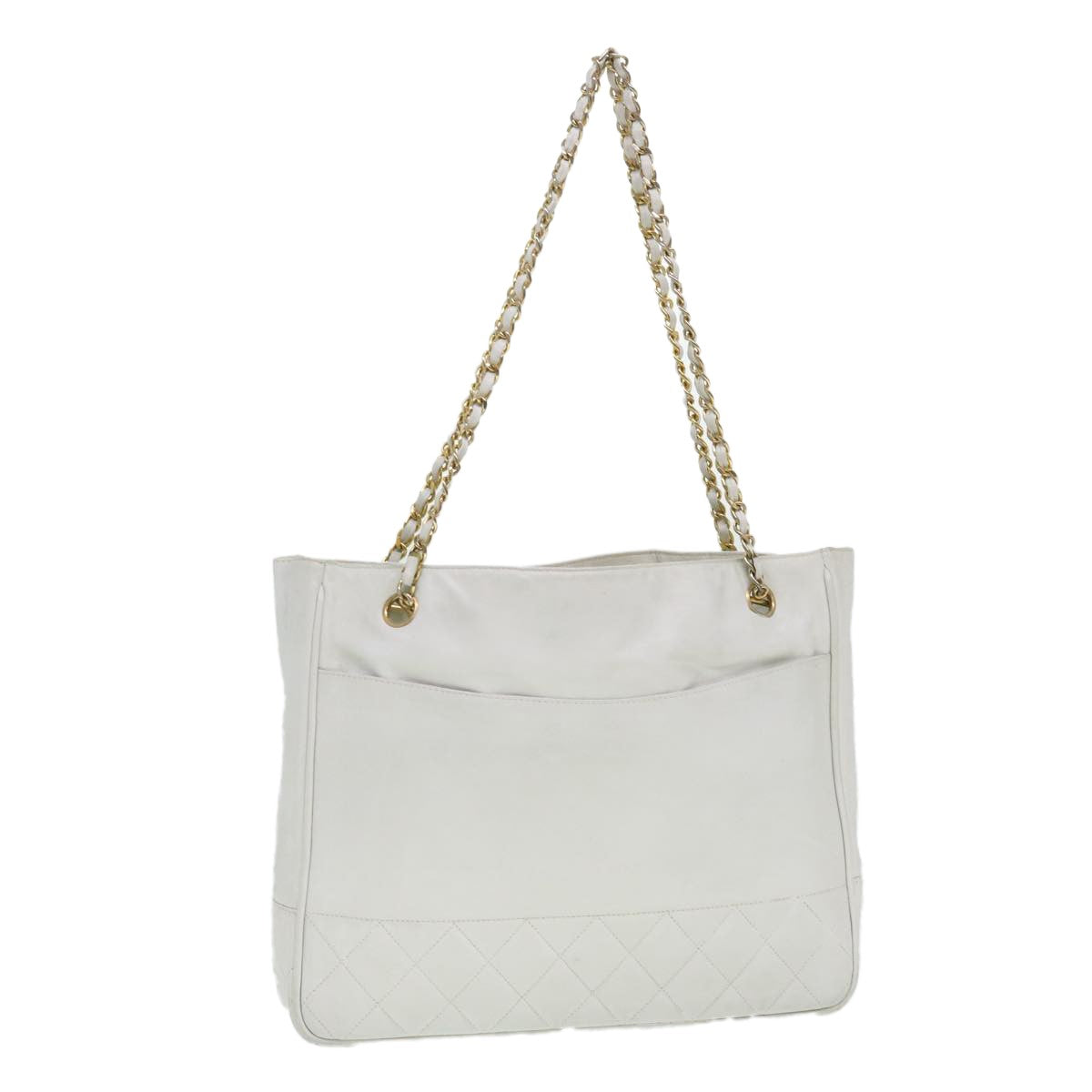 Chanel Vintage Shopping Tote Lambskin, WHITE, LEATHER, Shoulder bag