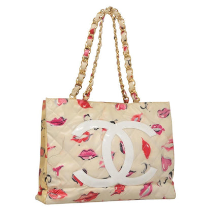 Chanel Vintage CC Chain Tote Printed patent leather, BEIGE, PATENT_LEATHER, Tote bag
