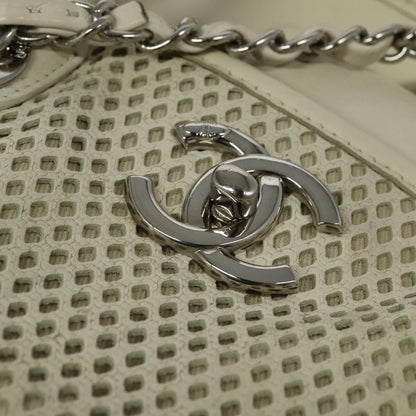 Chanel Deauville Tote Perforated leather, WHITE, LEATHER, Tote bag