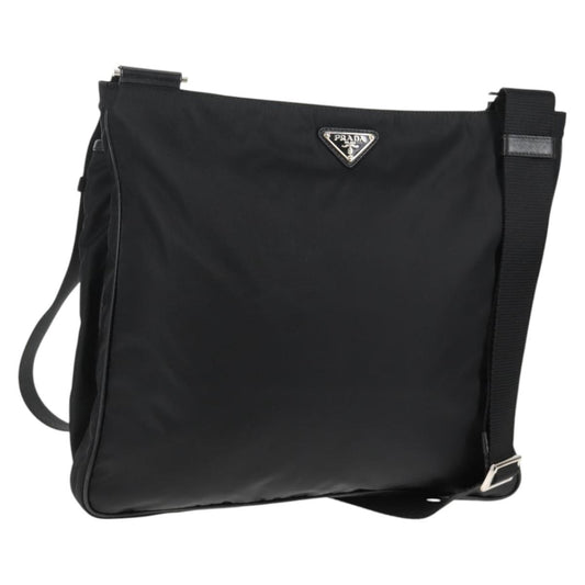 Prada Zip Messenger Quilted Tessuto, BLACK, NYLON, Shoulder bag