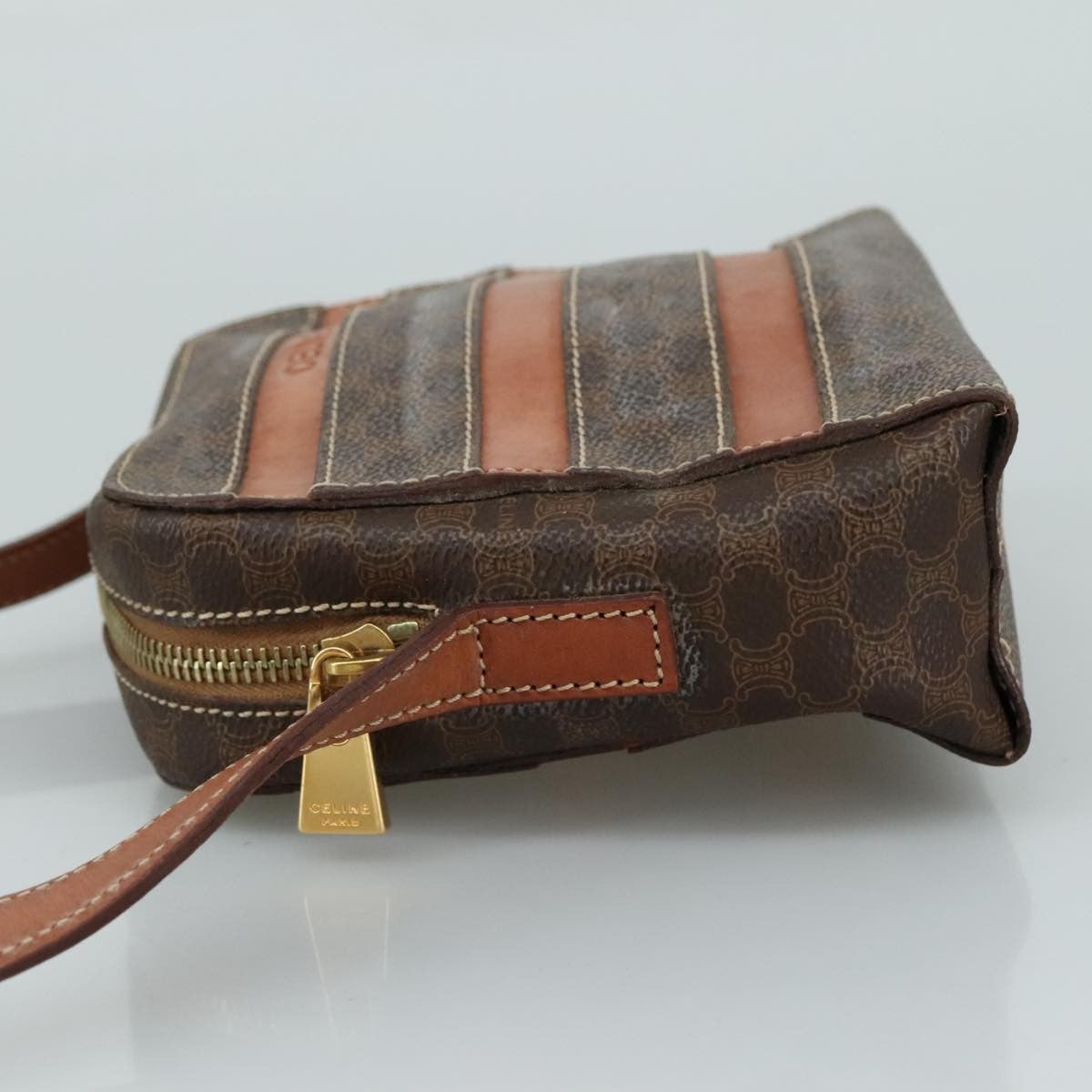 Celine Macadam Shoulder Bag Leather, BROWN, LEATHER, Shoulder bag