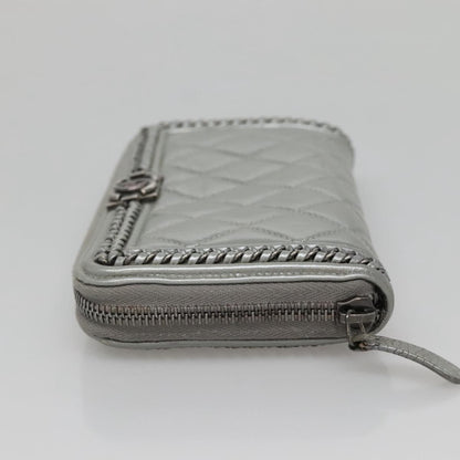 Chanel Boy Zip Jacket Wallet Quilted Calfskin, SILVER, LEATHER, Wallets
