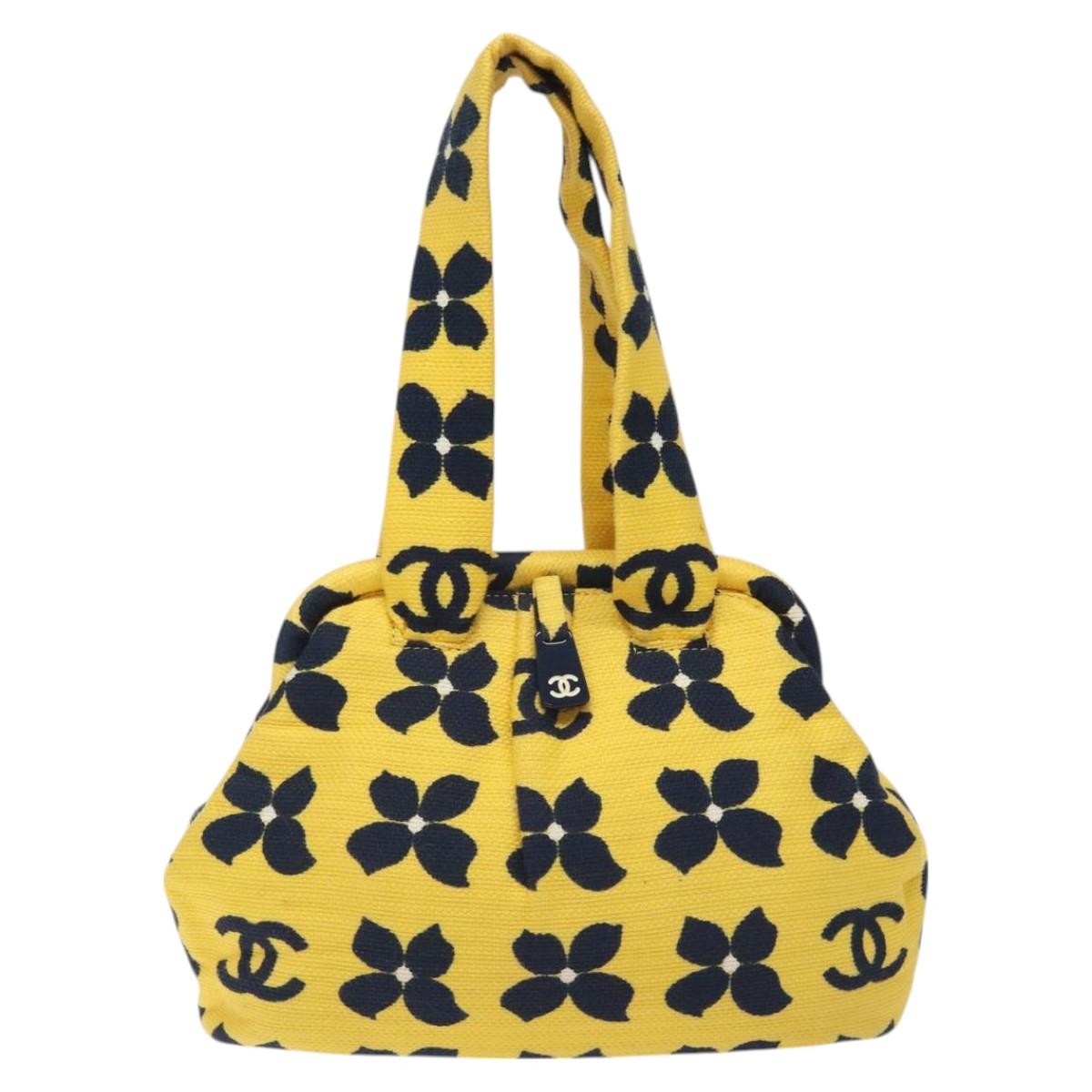 Chanel Vintage Frame Shoulder Bag Printed Canvas, YELLOW, COTTON, Shoulder bag