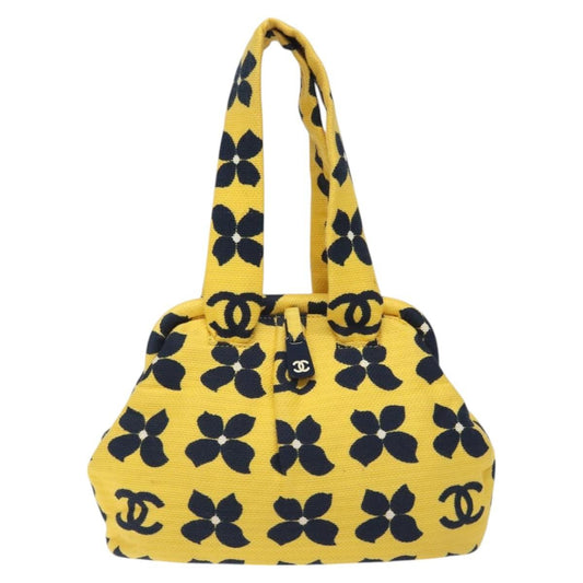 Chanel Vintage Frame Shoulder Bag Printed Canvas, YELLOW, COTTON, Shoulder bag