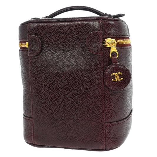 Chanel Vintage Timeless Cosmetic Case Caviar, BURGUNDY, LEATHER, Handbag