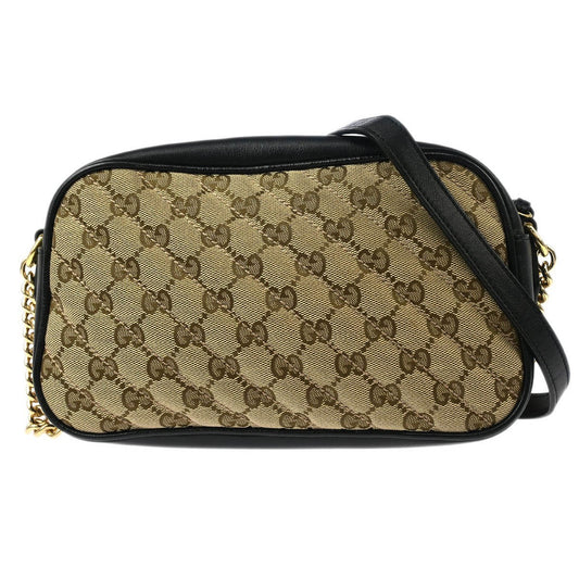 Gucci GG Marmont Shoulder Bag Diagonal Quilted GG Canvas with Leather, BEIGE, CANVAS, Shoulder bag