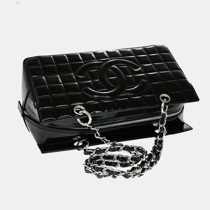 Chanel Chocolate Bar CC Zip Tote Quilted Patent, BLACK, PATENT_LEATHER, Shoulder bag