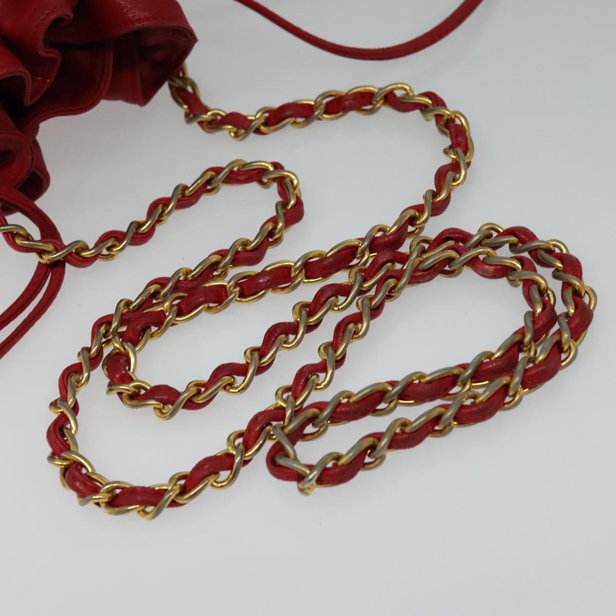 Chanel Vintage Drawstring Bucket Bag Quilted Satin, RED, SATIN, Shoulder bag