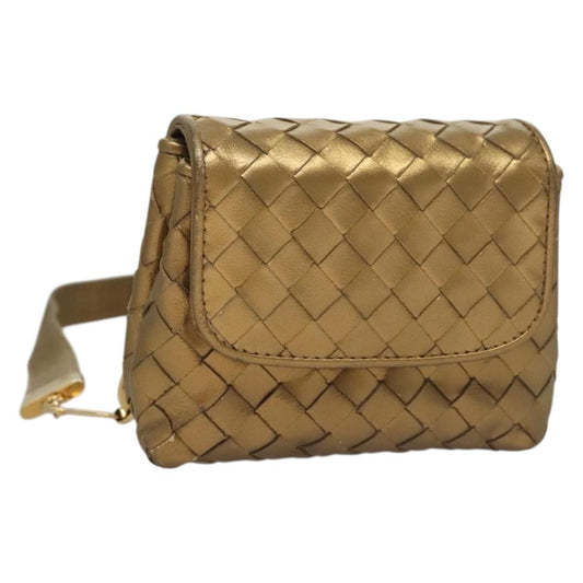 Bottega Veneta Chain Flap Shoulder Bag Leather, GOLD, LEATHER, Shoulder bag