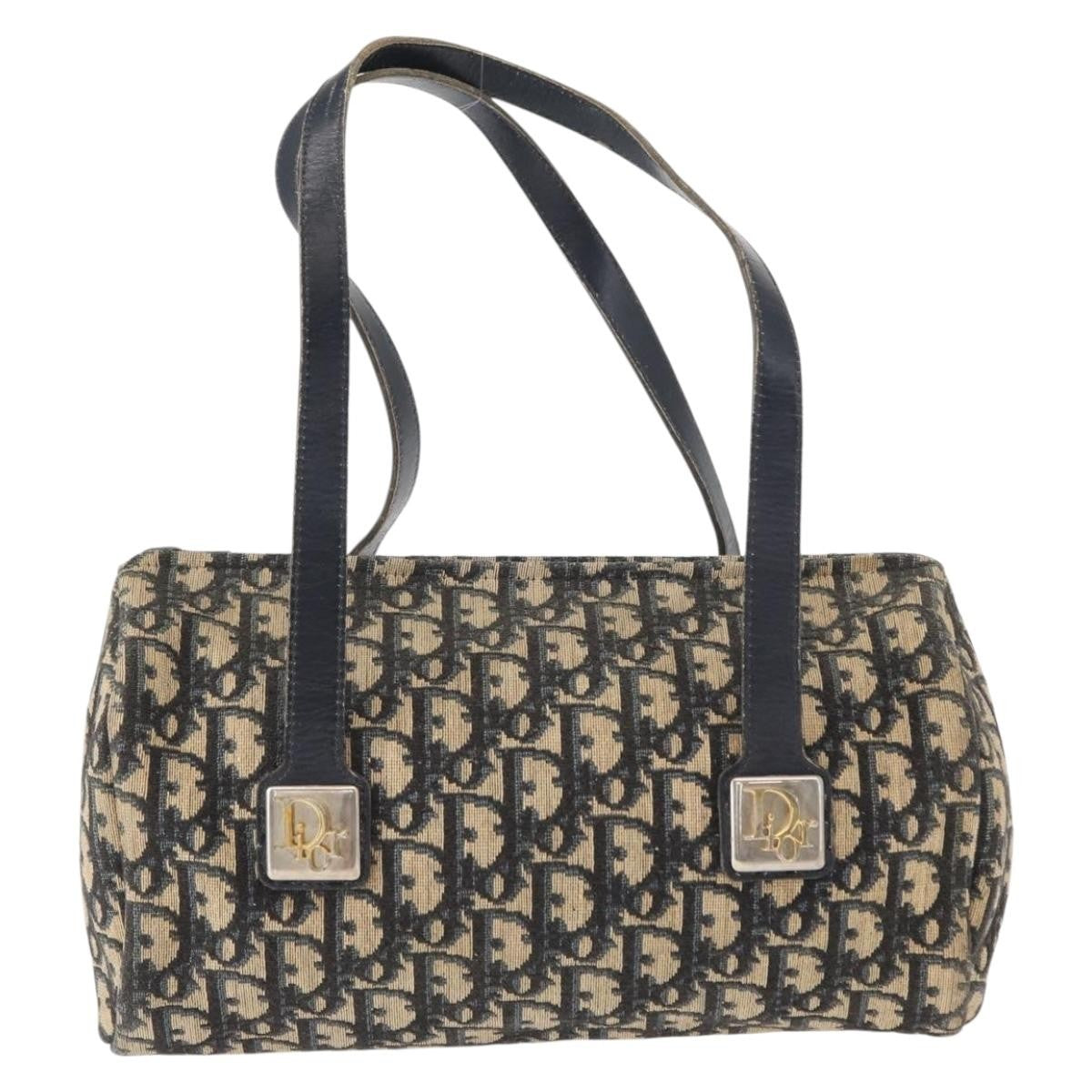 Christian Dior Vintage Trotter Handbag Canvas, NAVY, CANVAS, Handbag