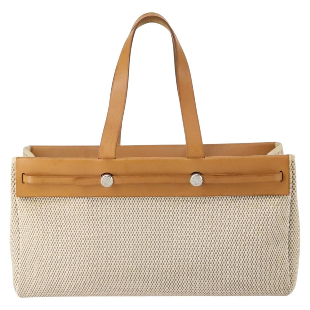 Hermes Herbag Cabas Toile and Leather, BEIGE, CANVAS, Tote bag
