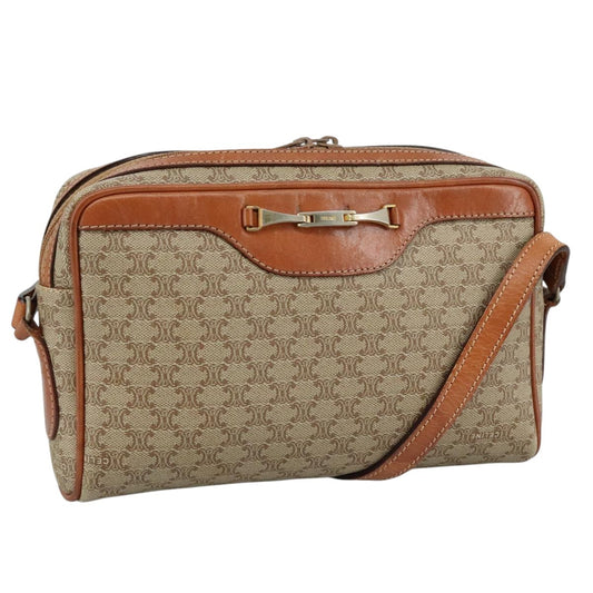 Celine Vintage Macadam Shoulder Bag Canvas and Leather, Beige, Canvas, Shoulder Bag