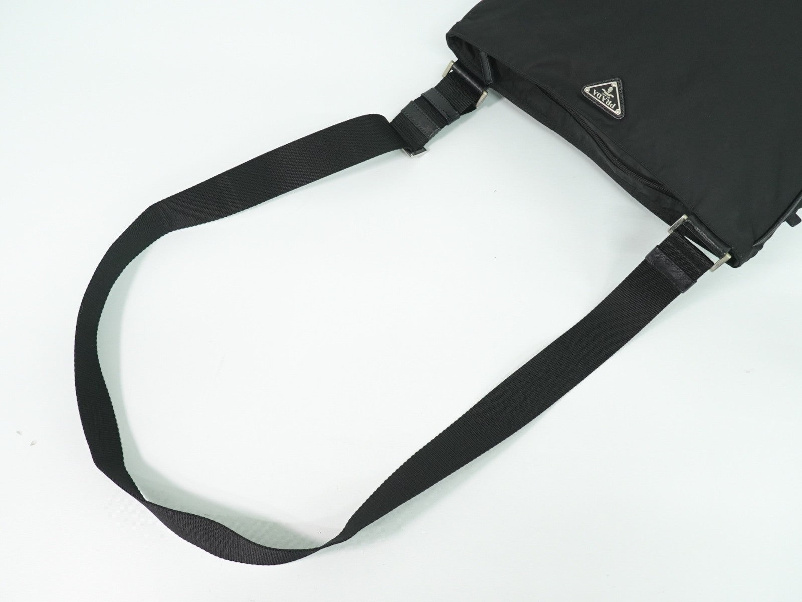 Prada Flat Messenger Bag Tessuto, BLACK, NYLON, Shoulder bag