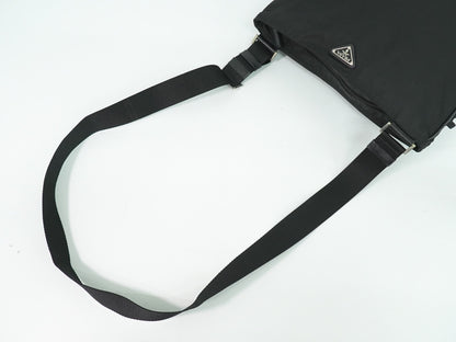 Prada Flat Messenger Bag Tessuto, BLACK, NYLON, Shoulder bag