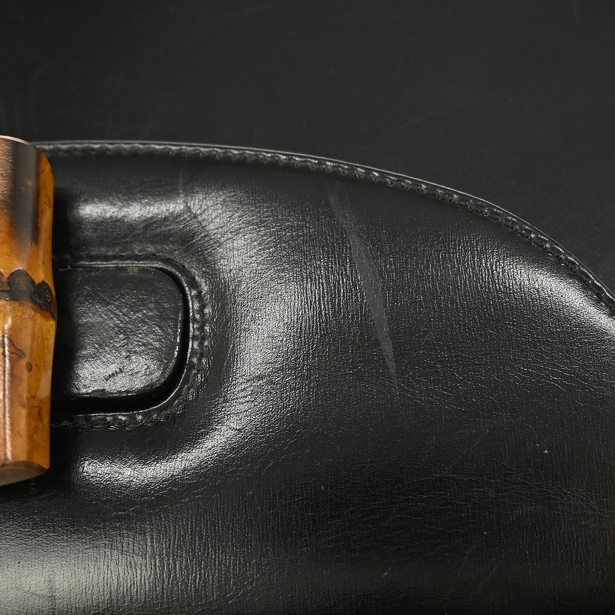 Gucci Vintage Convertible Bamboo Top Handle Bag Leather, BLACK, LEATHER, Handbag