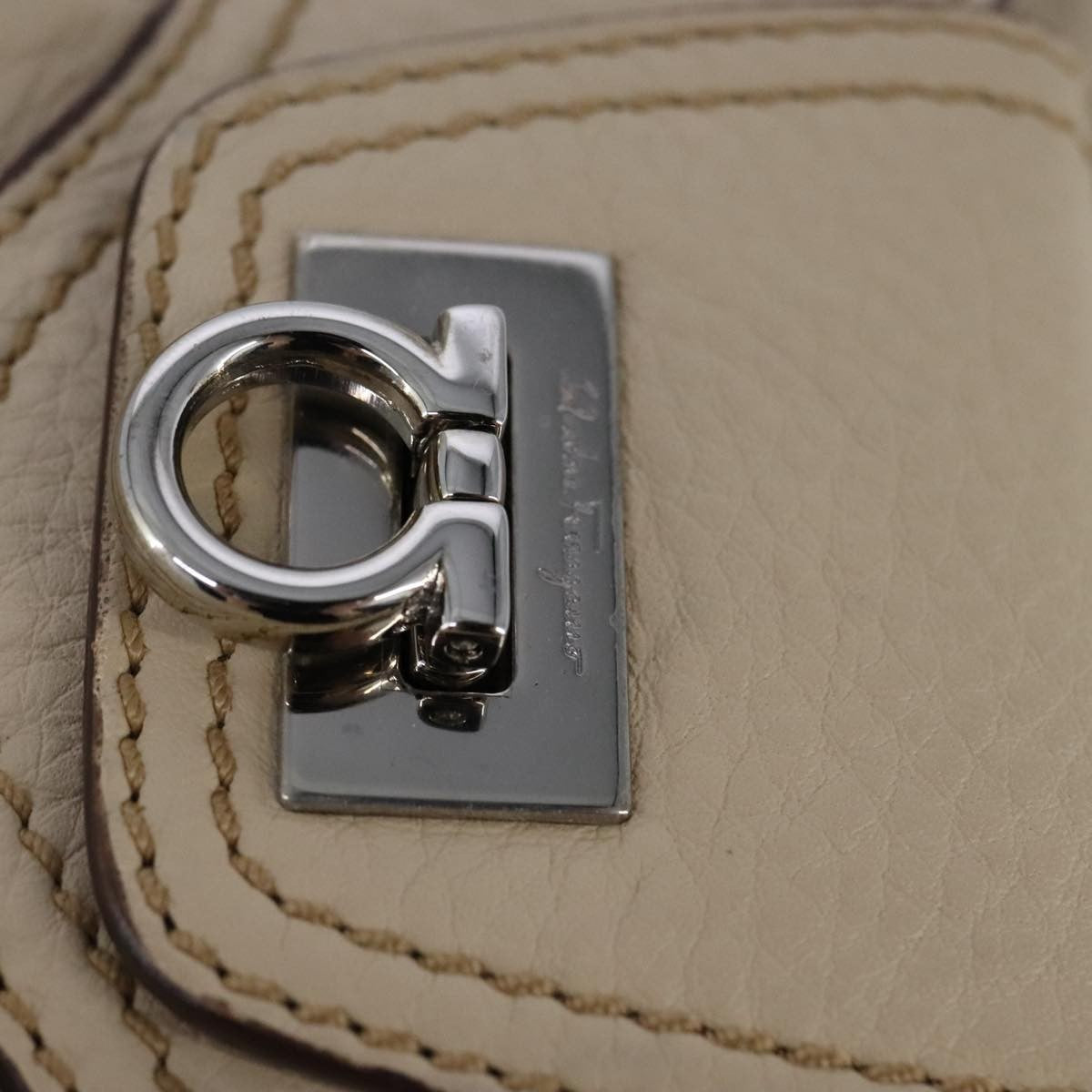 Salvatore Ferragamo Gancini Shoulder Bag Leather, BEIGE, LEATHER, Shoulder bag
