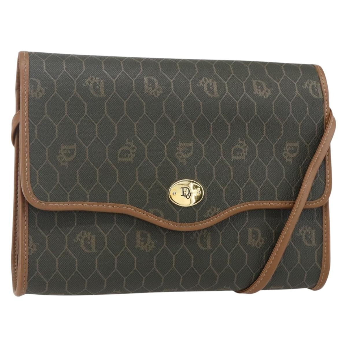 Christian Dior Vintage Honeycomb Flap Crossbody Bag Coated Canvas, KHAKI, CANVAS, Shoulder bag