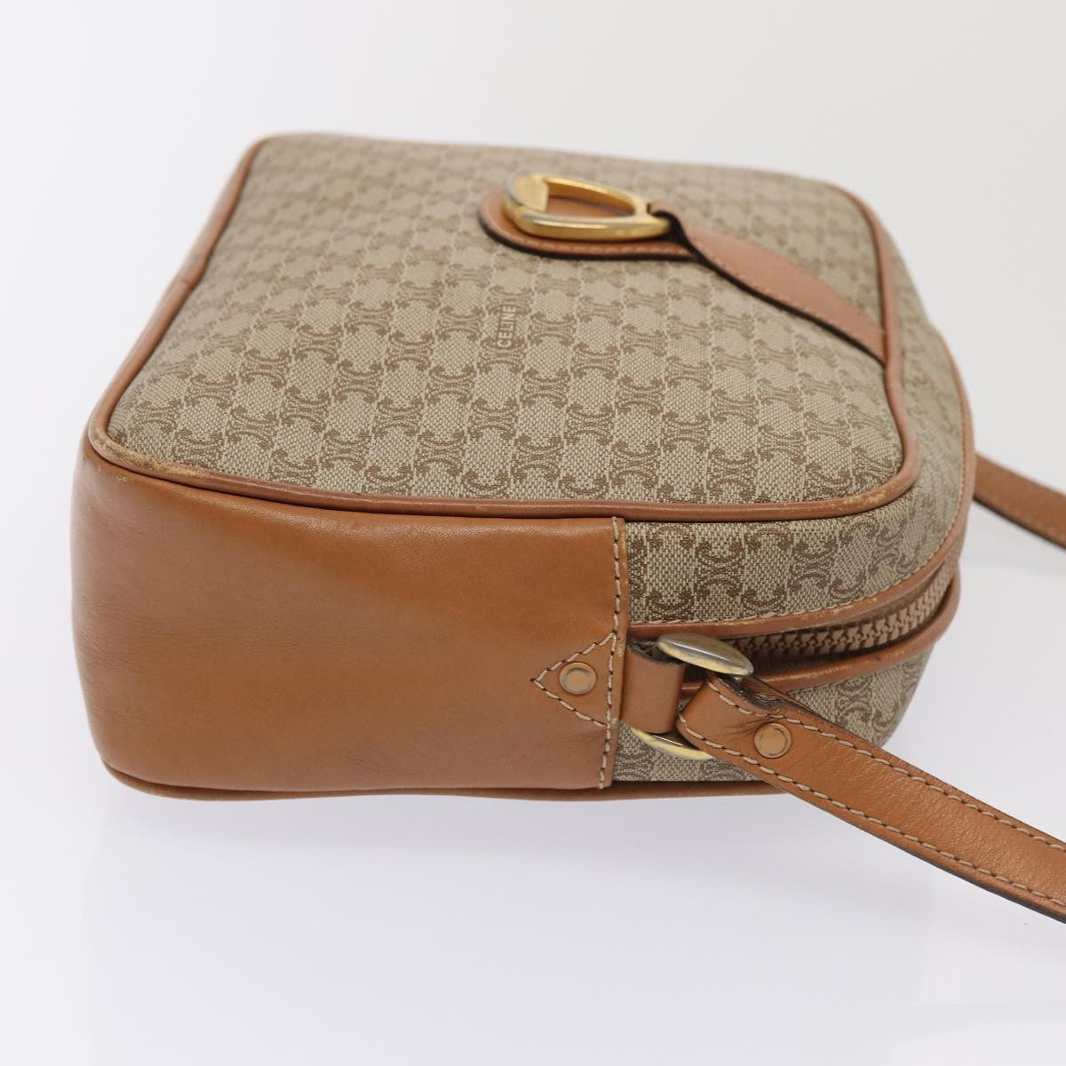 Celine Vintage Macadam Shoulder Bag Canvas and Leather, BEIGE, CANVAS, Shoulder bag