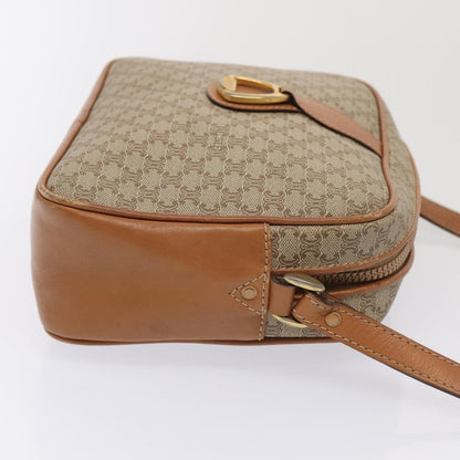 Celine Vintage Macadam Shoulder Bag Canvas and Leather, BEIGE, CANVAS, Shoulder bag