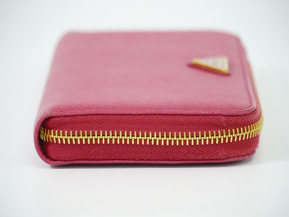 Prada Zip Around Tab Wallet Saffiano Leather, PINK, LEATHER, Wallets