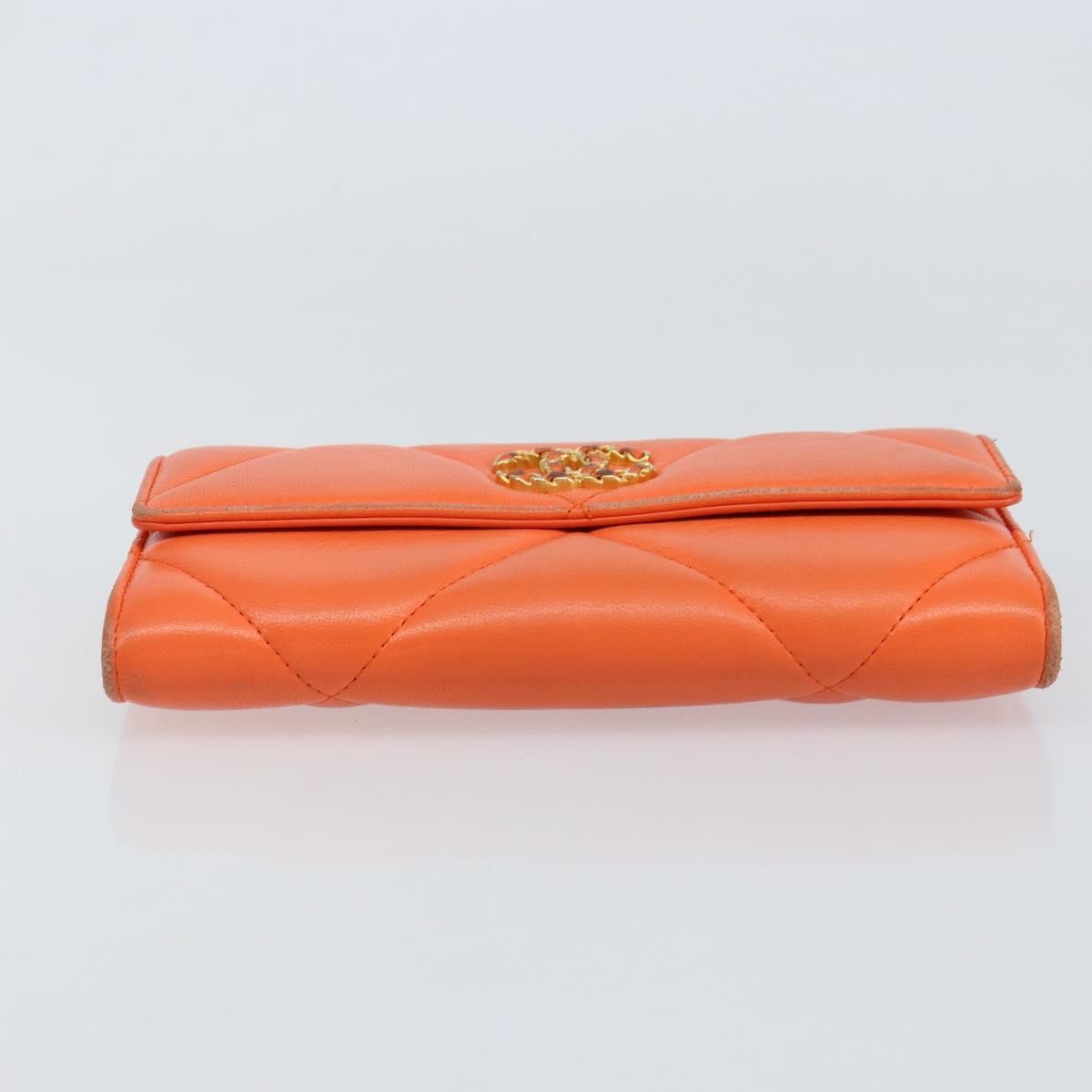 Chanel 19 Flap Wallet Quilted Lambskin, ORANGE, LEATHER, Wallets