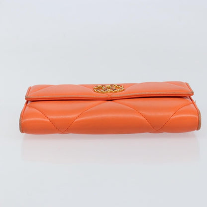 Chanel 19 Flap Wallet Quilted Lambskin, ORANGE, LEATHER, Wallets