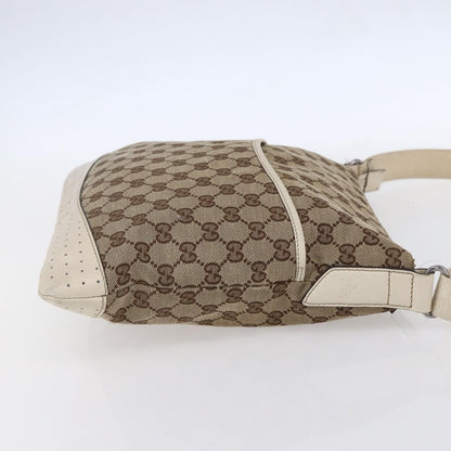 Gucci Zip Messenger Bag GG Canvas with Perforated Leather, BEIGE, CANVAS, Shoulder bag