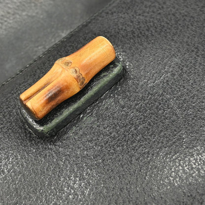 Gucci Vintage Convertible Bamboo Top Handle Bag Leather, BLACK, LEATHER, Handbag