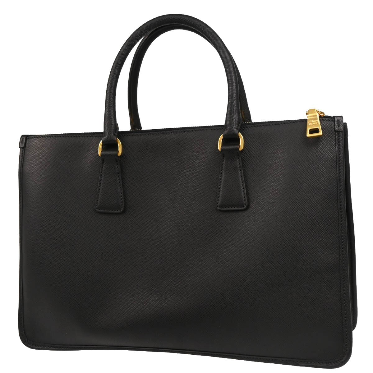 Prada Lux Double Zip Frame Tote Saffiano Leather, BLACK, LEATHER, Tote bag