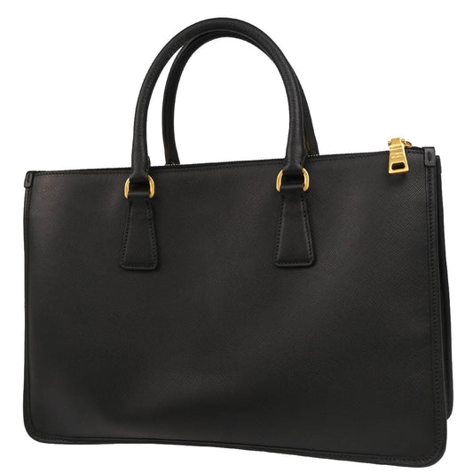 Prada Lux Double Zip Frame Tote Saffiano Leather, BLACK, LEATHER, Tote bag