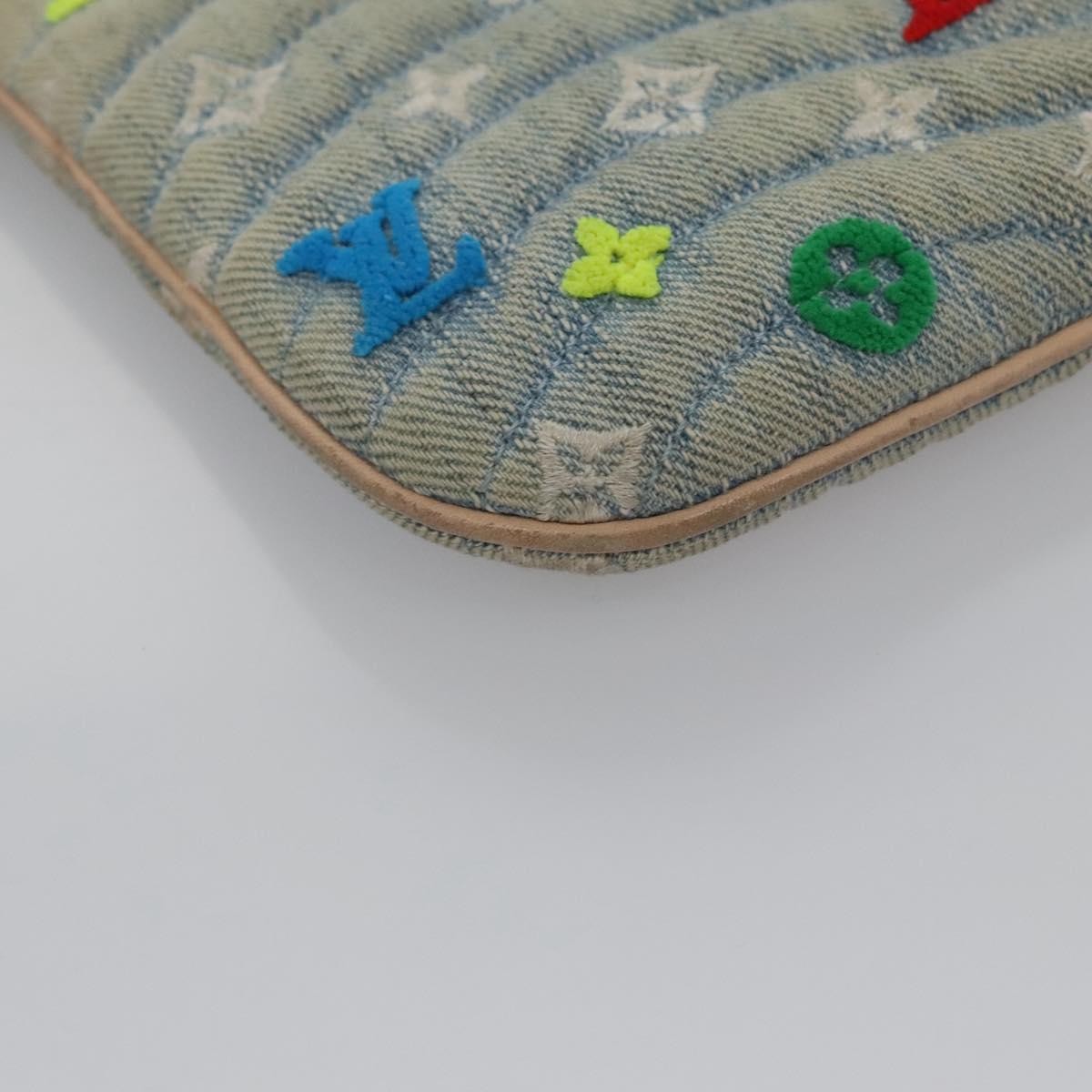 Louis Vuitton New Wave Zipped Pochette Monogram Embroidered Quilted Denim, BLUE, DENIM_JEANS, Clutche & pouche