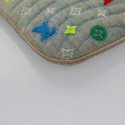 Louis Vuitton New Wave Zipped Pochette Monogram Embroidered Quilted Denim, BLUE, DENIM_JEANS, Clutche & pouche