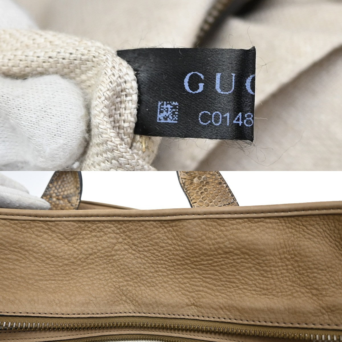 Gucci Twice Satchel Nubuck with Python, BROWN, SUEDE, Handbag