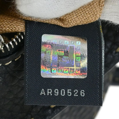 Fendi Selleria Linda Satchel Pebbled Leather, BLACK, LEATHER, Handbag