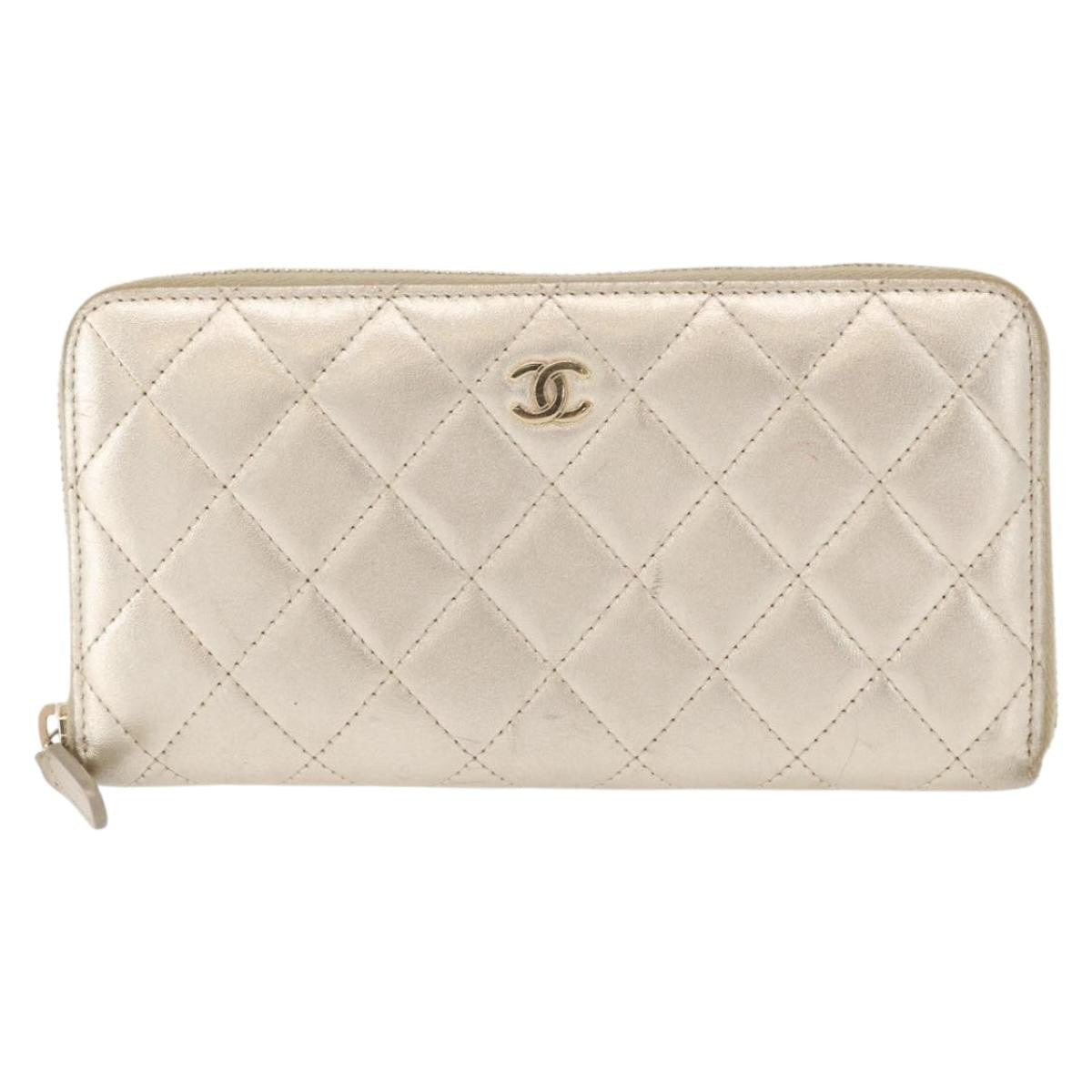Chanel Zip Around Organizer Wallet Quilted Lambskin, GOLD, LEATHER, Wallets