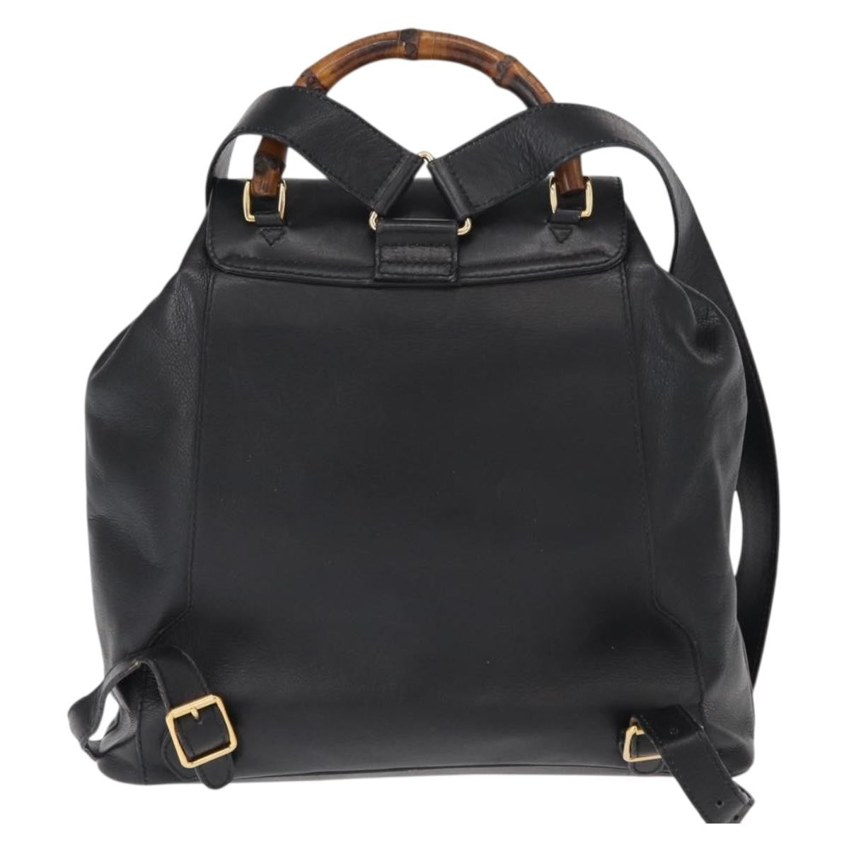 Gucci Vintage Bamboo Backpack Leather, BLACK, LEATHER, Backpack