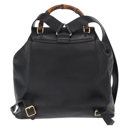 Gucci Vintage Bamboo Backpack Leather, BLACK, LEATHER, Backpack