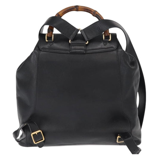 Gucci Vintage Bamboo Backpack Leather, BLACK, LEATHER, Backpack