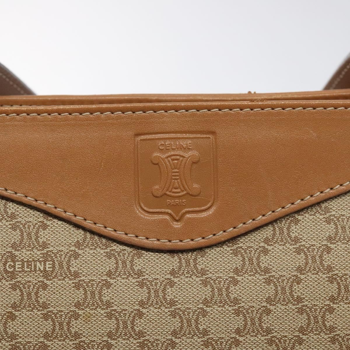 Celine Vintage Macadam Shoulder Bag Canvas and Leather, BEIGE, CANVAS, Shoulder bag