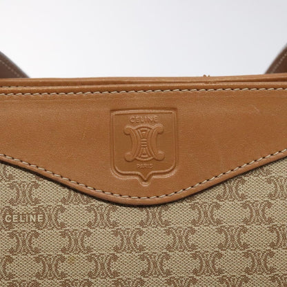 Celine Vintage Macadam Shoulder Bag Canvas and Leather, BEIGE, CANVAS, Shoulder bag