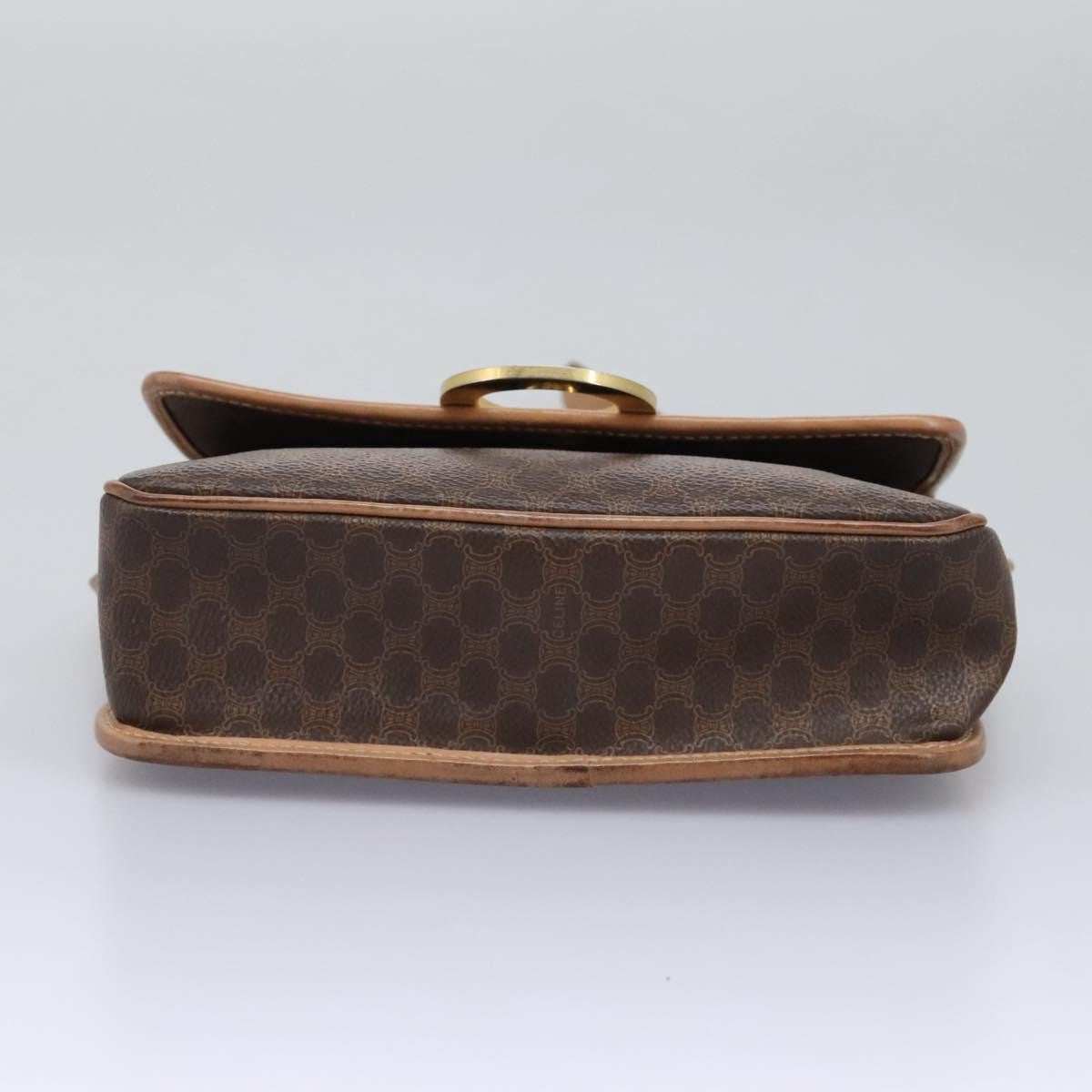 Celine Vintage Macadam Circle Logo Shoulder Bag Canvas and Leather, BROWN, CANVAS, Shoulder bag