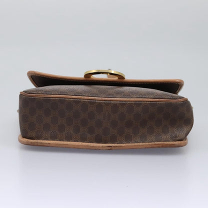 Celine Vintage Macadam Circle Logo Shoulder Bag Canvas and Leather, BROWN, CANVAS, Shoulder bag