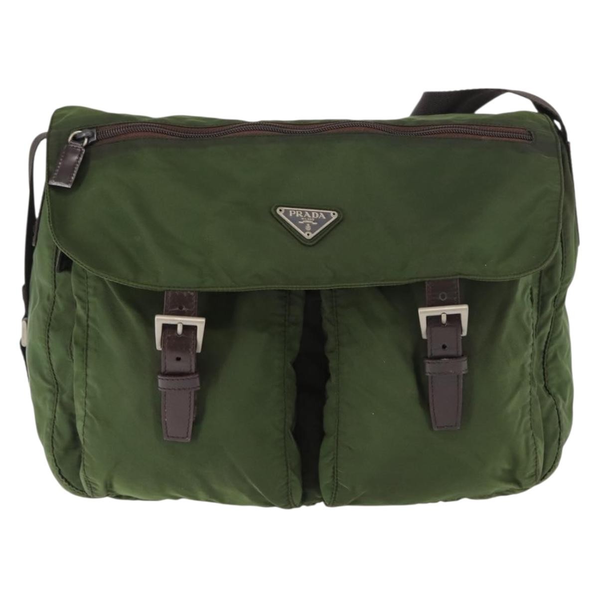 Prada Zip Buckle Messenger Bag Tessuto, KHAKI, NYLON, Crossbody bag