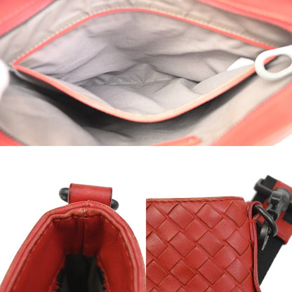 Bottega Veneta Flat Messenger Bag Intrecciato Nappa, Red, Leather, Shoulder Bag