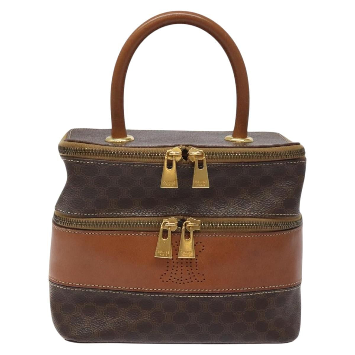 Celine Vintage Double Zip Vanity Case Macadam Coated Canvas, BROWN, CANVAS, Toiletry Case