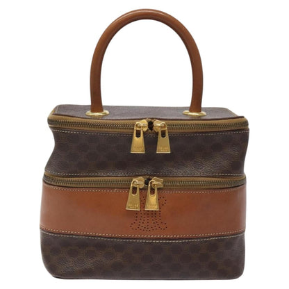Celine Vintage Double Zip Vanity Case Macadam Coated Canvas, BROWN, CANVAS, Toiletry Case